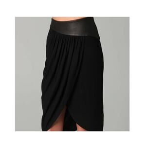Alice + Olivia Kimber Leather Waistband Draped Tulip Skirt Black S 6